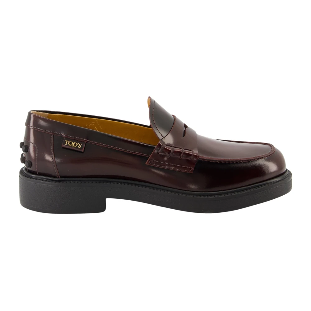 Tod's Women's Red Loafers, 7 Uk, Black Leather Slip-On Moccasins