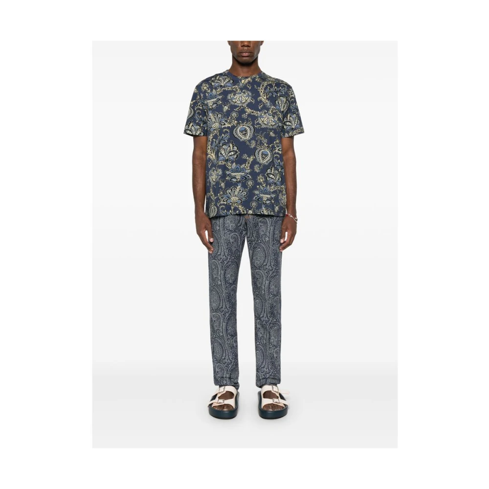 ETRO Blauw Crew Neck T-shirt Korte Mouwen Blue Heren