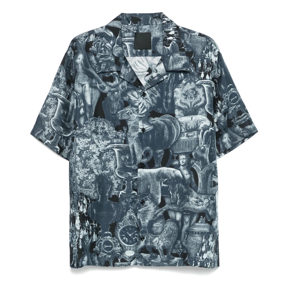 Givenchy Blauw Zijden Hawaïhemd met Kraag Blue Heren
