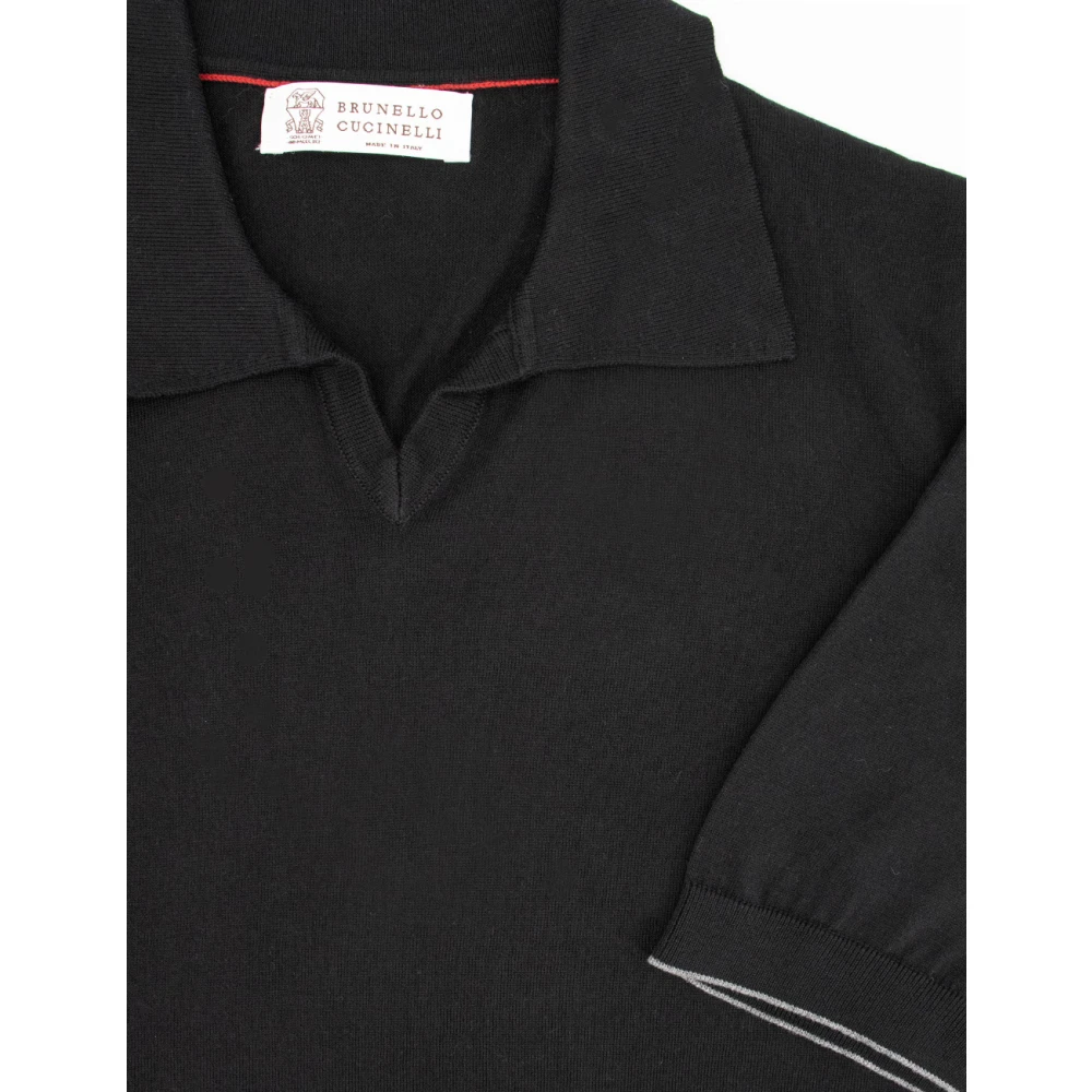 BRUNELLO CUCINELLI Verfijnd Geribbeld Katoenen Polo Shirt Black Heren