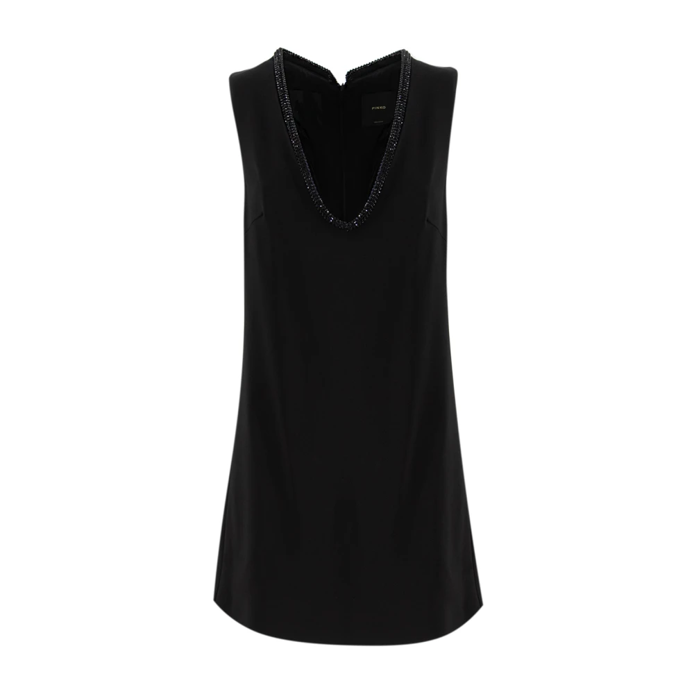 Pinko Zwarte Sheath Jurk met Versierde Halslijn Black Dames