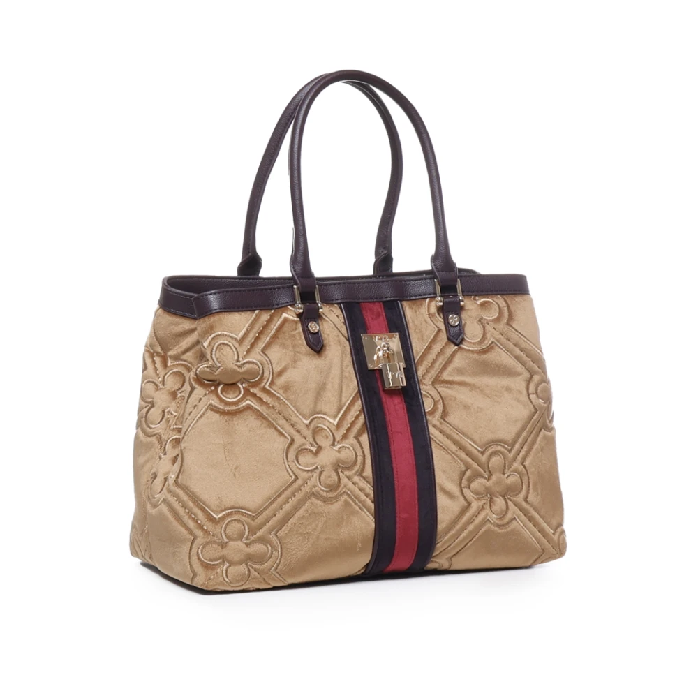 V73 Beige Diamantgestikte Tas met Hangslot Detail Beige Dames