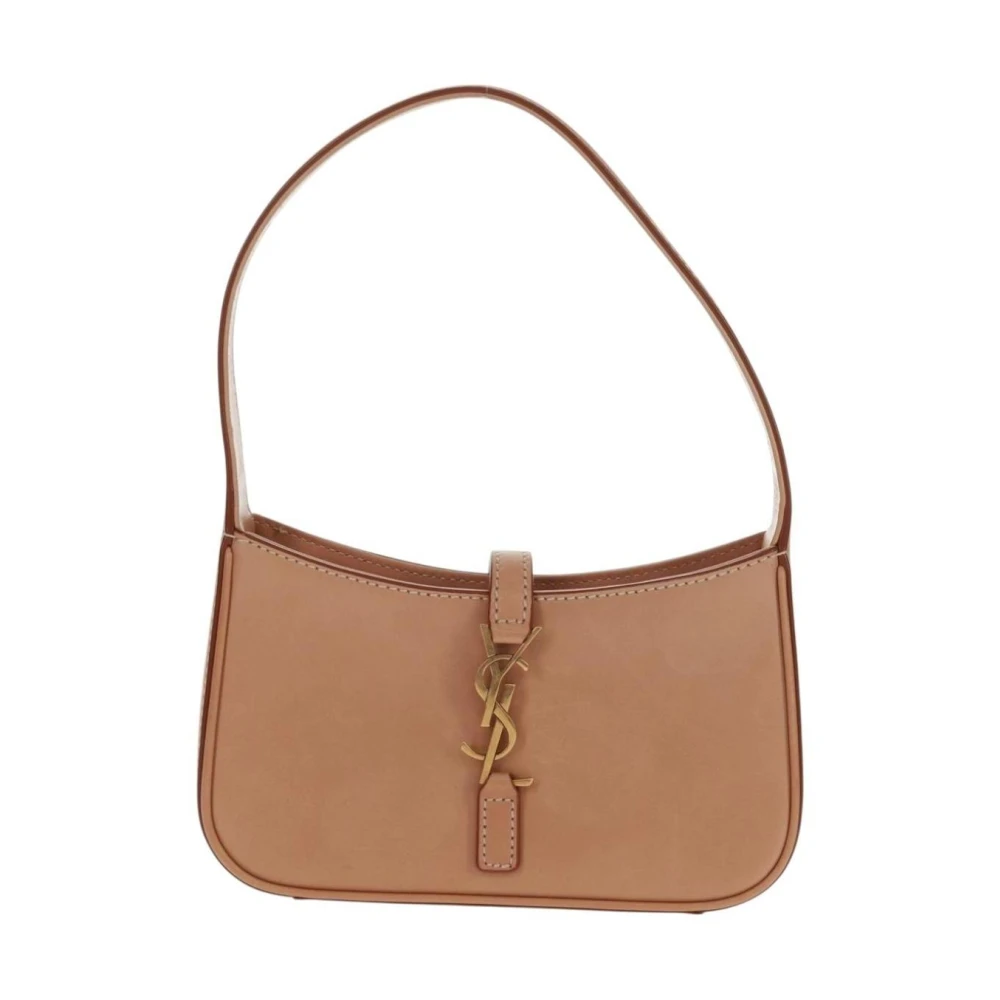 Saint Laurent Vintage Women's Beige Pre-Owned Vintage Leather Shoulder Bag With Cassandre Logo