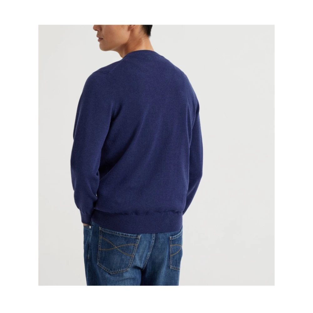 BRUNELLO CUCINELLI Ocean Blue Crew Neck Sweater Blue Heren