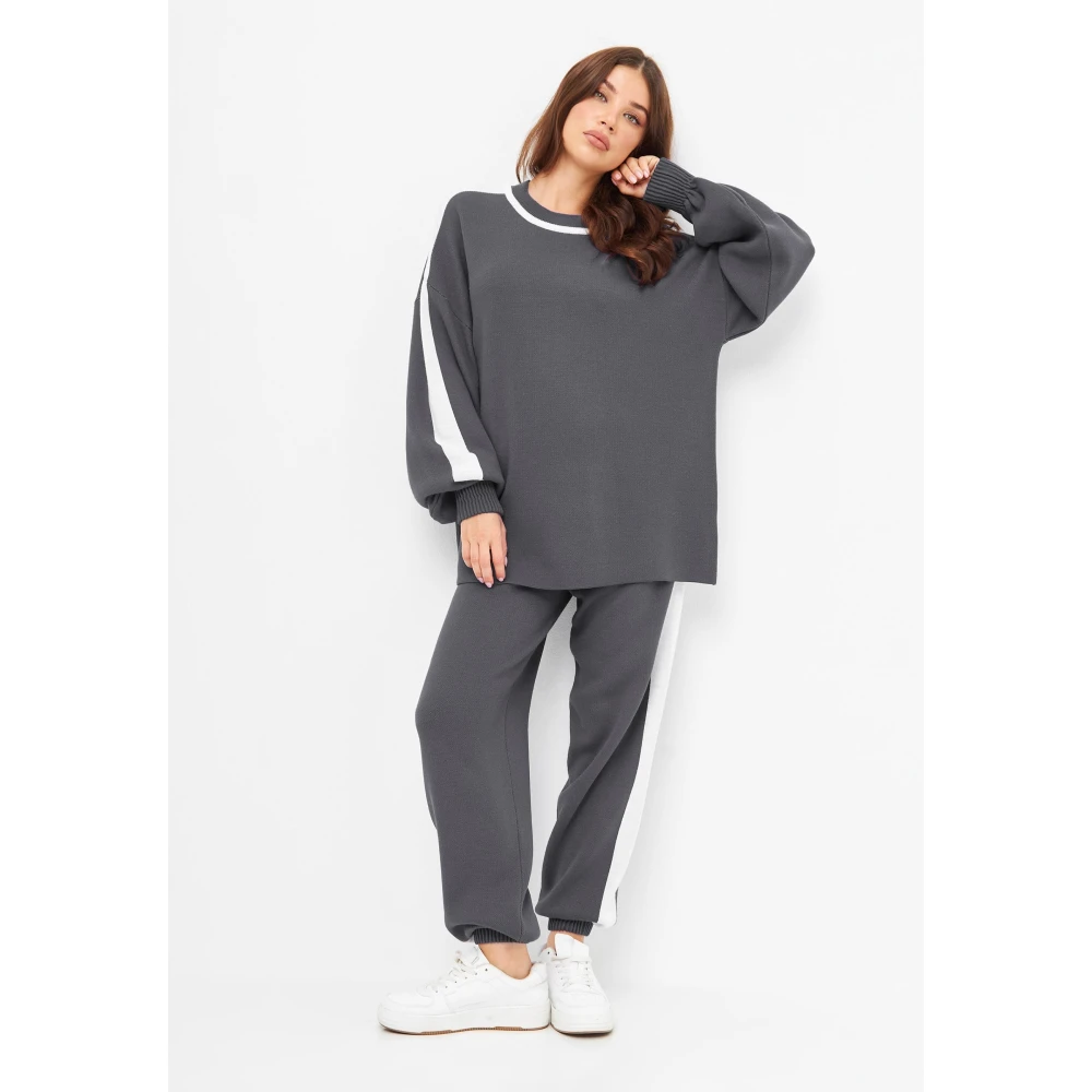 Cesare Gaspari Luxe Gebreide Jogger Set Grijs Gray Dames