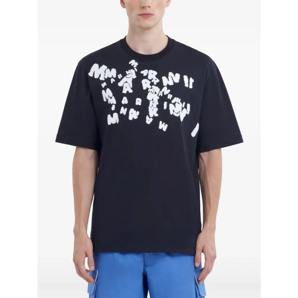 Marni T-shirt met bedrukt logo in zwart katoen Black Heren