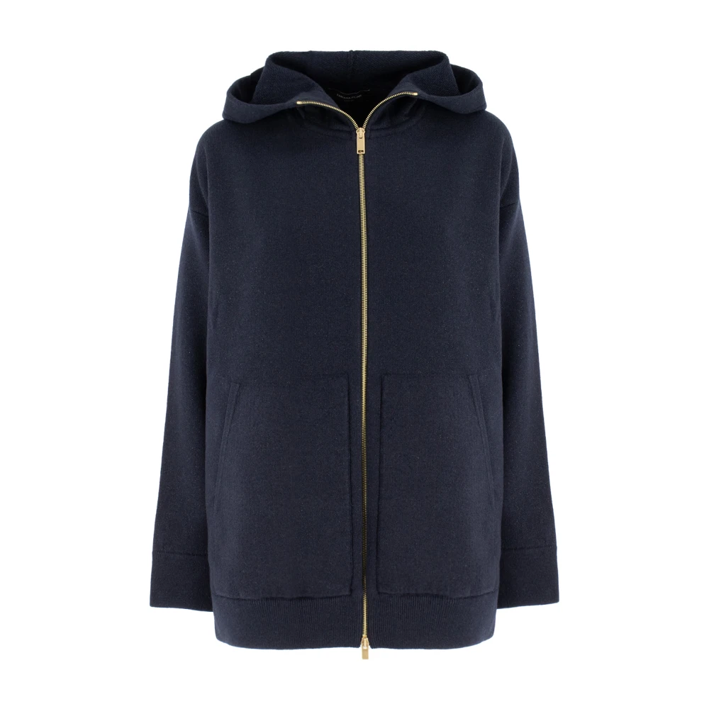 Fabiana Filippi Zachte Hoodie met Gouden Rits Blue Dames