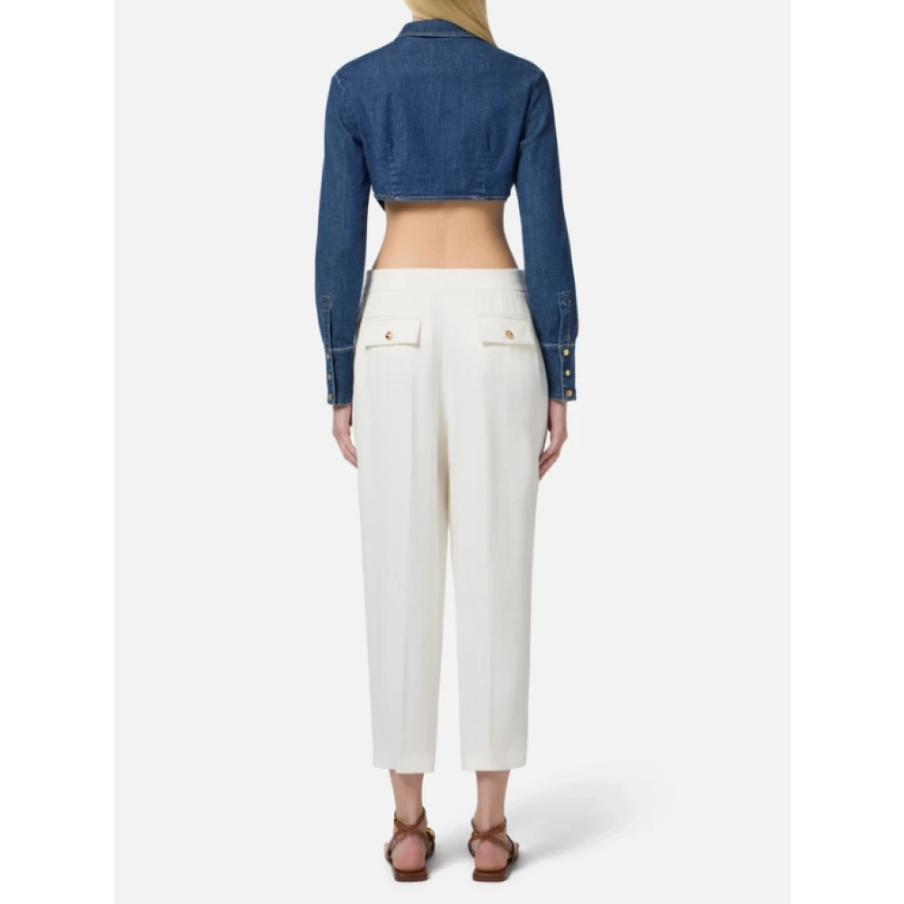 Elisabetta Franchi Blauwe Denim Cropped Shirt met Juweel Details Blue Dames