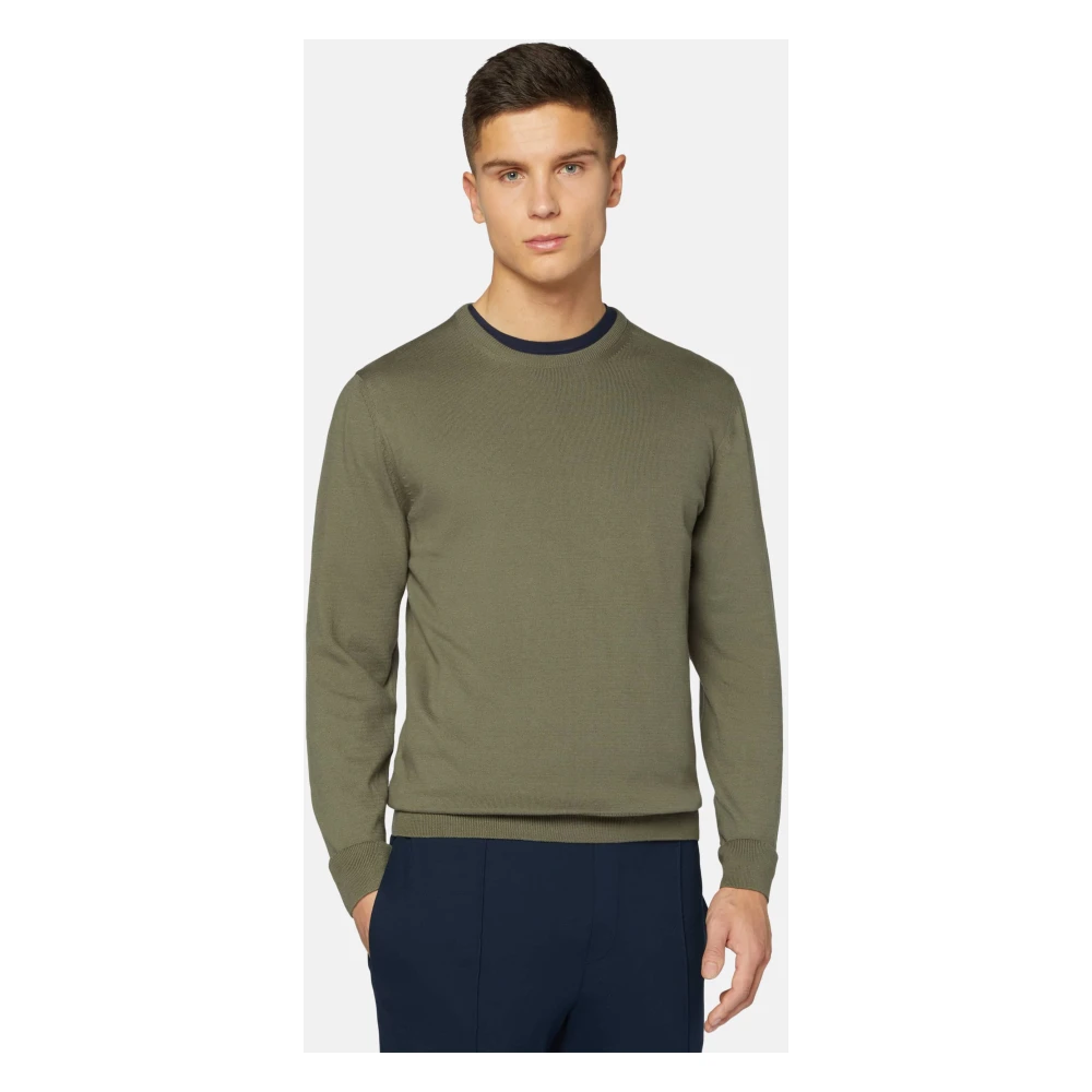 Boggi Milano Katoenen Crew Neck Sweater 12gg Gray Heren