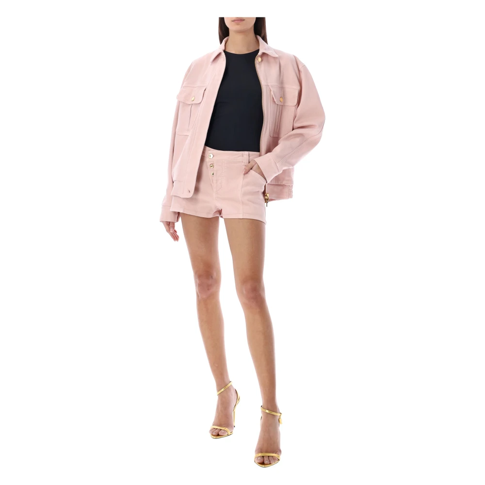 Tom Ford Iced Pink Asymmetrische Denim Shorts Ss23 Pink Dames