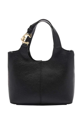 Svart läder crossbody väska knappstängning