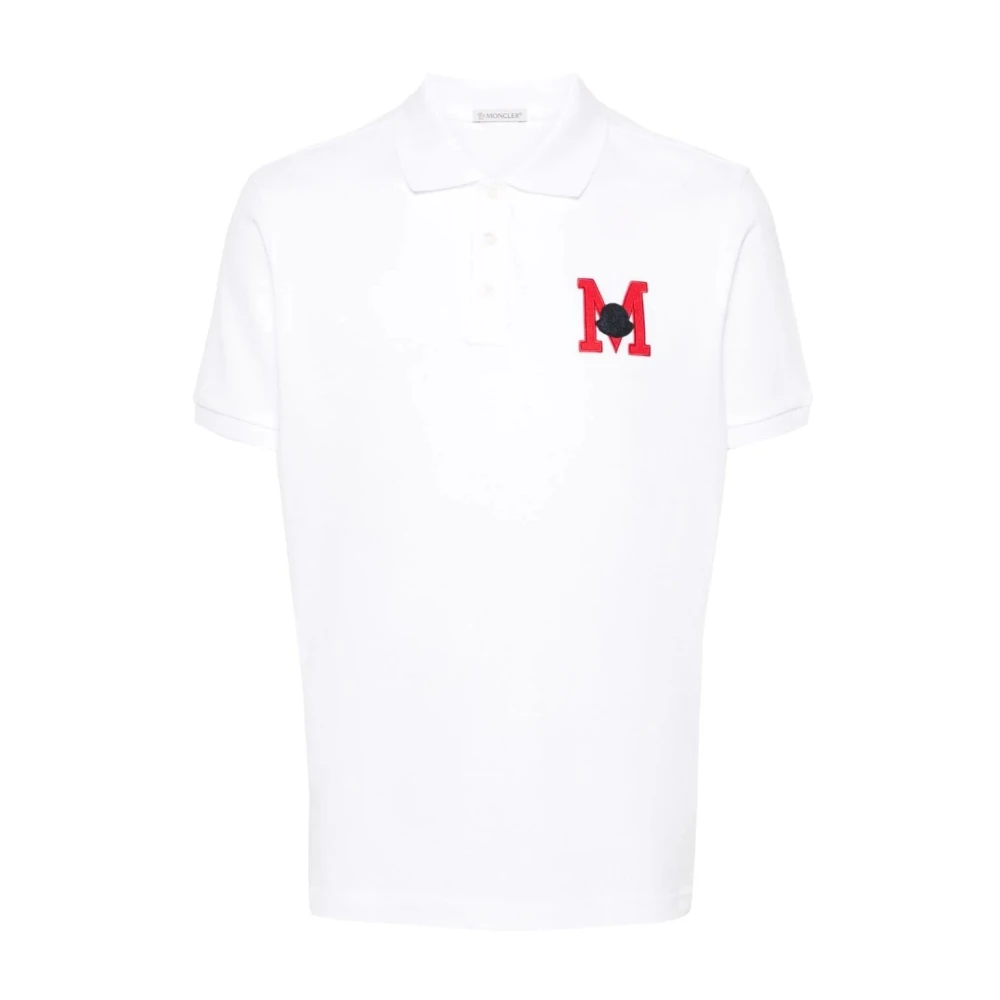 Moncler Logo Pique Polo Shirt met Applicatie White Heren
