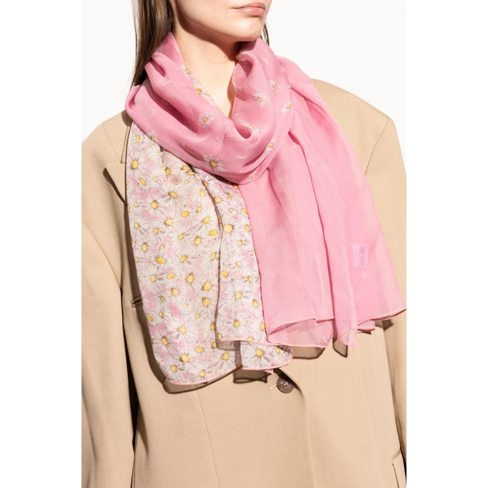 Moschino Zijden sjaal met bloemmotief Pink Unisex