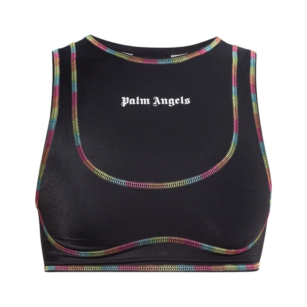 Palm Angels Women's Black Crop Top With Sequins - Sleeveless Tops - S - Tops