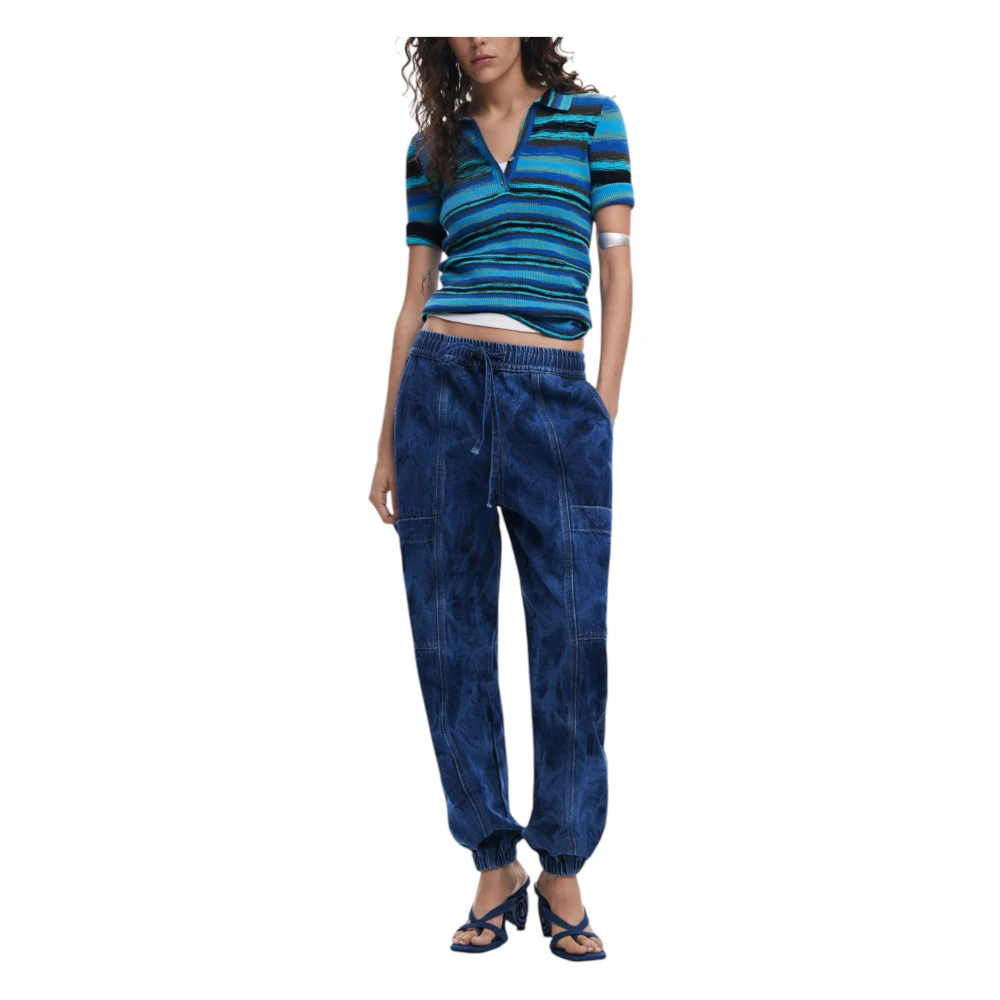 Desigual Blauwe Lace-Up Jeans met zijzakken Blue Dames