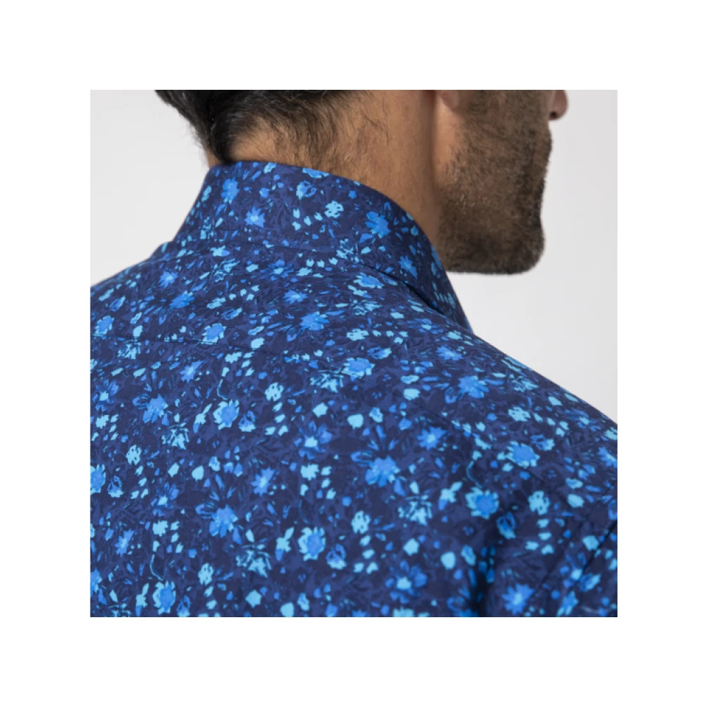 Karl Lagerfeld Blauw Bloemen Modern Overhemd Katoen Popeline Blue Heren