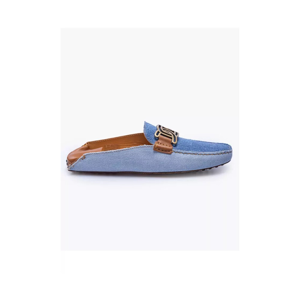 Blauwe Denim en Leren Platte Muiltjes met Metalen Schakels Tod s Instappers Slip ons Miinto.be