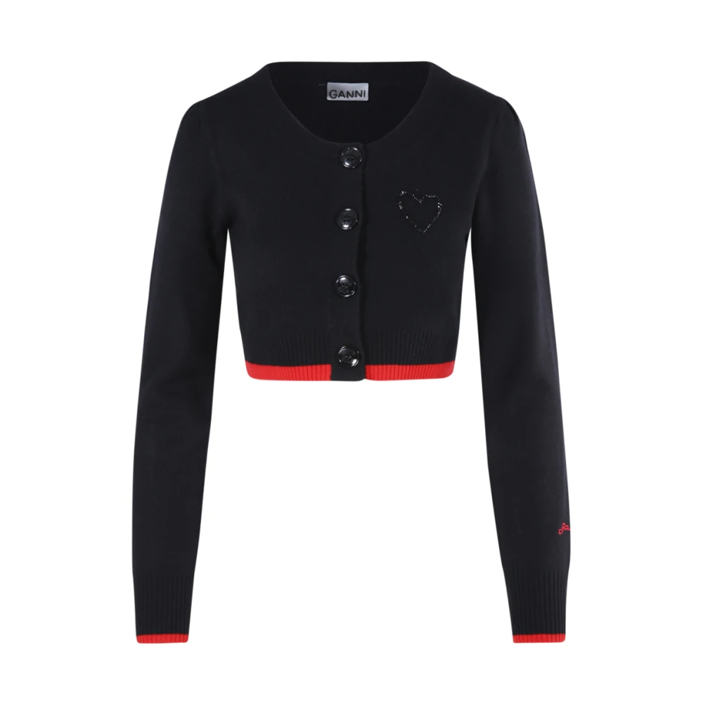 Ganni Zwarte Cropped O-Hals Cardigan Black Dames