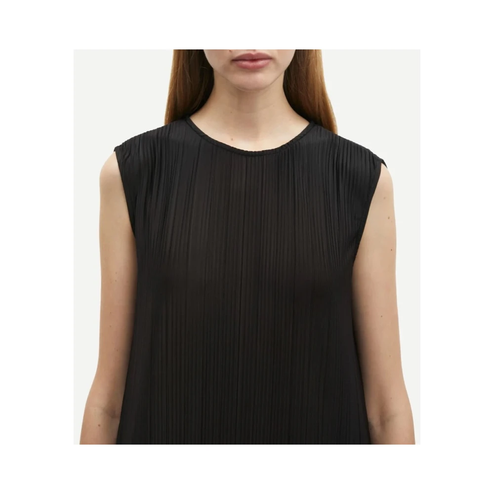 Samsøe Geplooide Midi Jurk met Knoopsluiting Black Dames