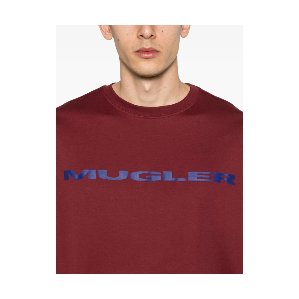 Mugler Bloedrode Crew Neck T-shirt Red Heren