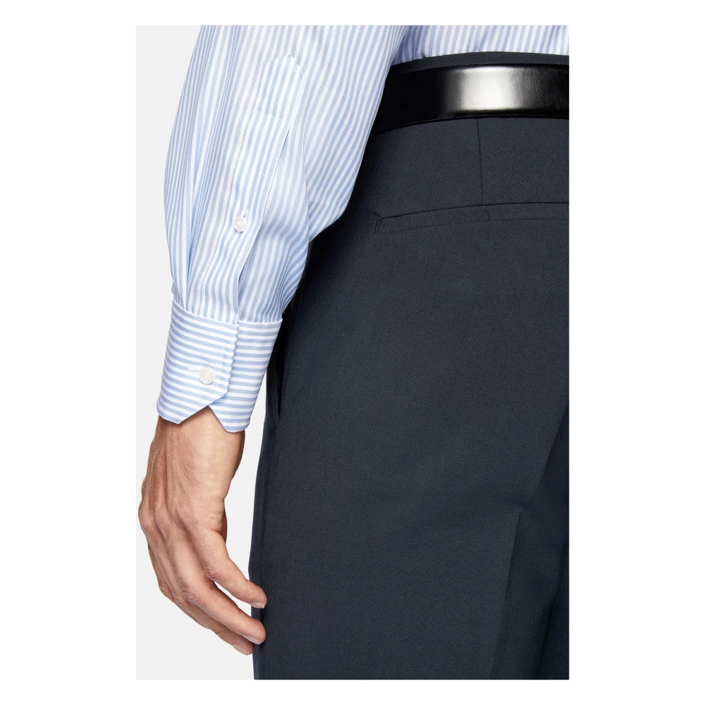 Boggi Milano Regular Fit Overhemd van Gestreept Katoenen Twill Blue Heren