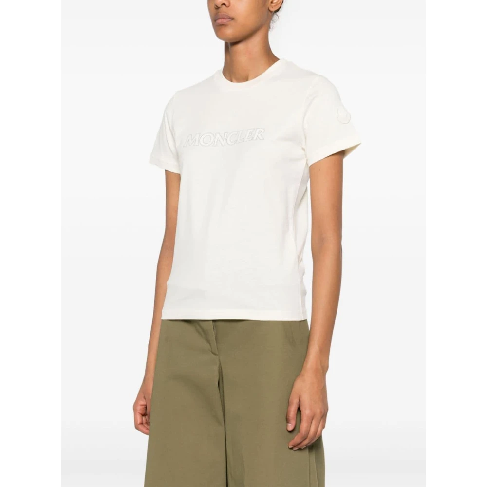 Moncler Witte T-shirts en Polos met Kristal Logo White Dames