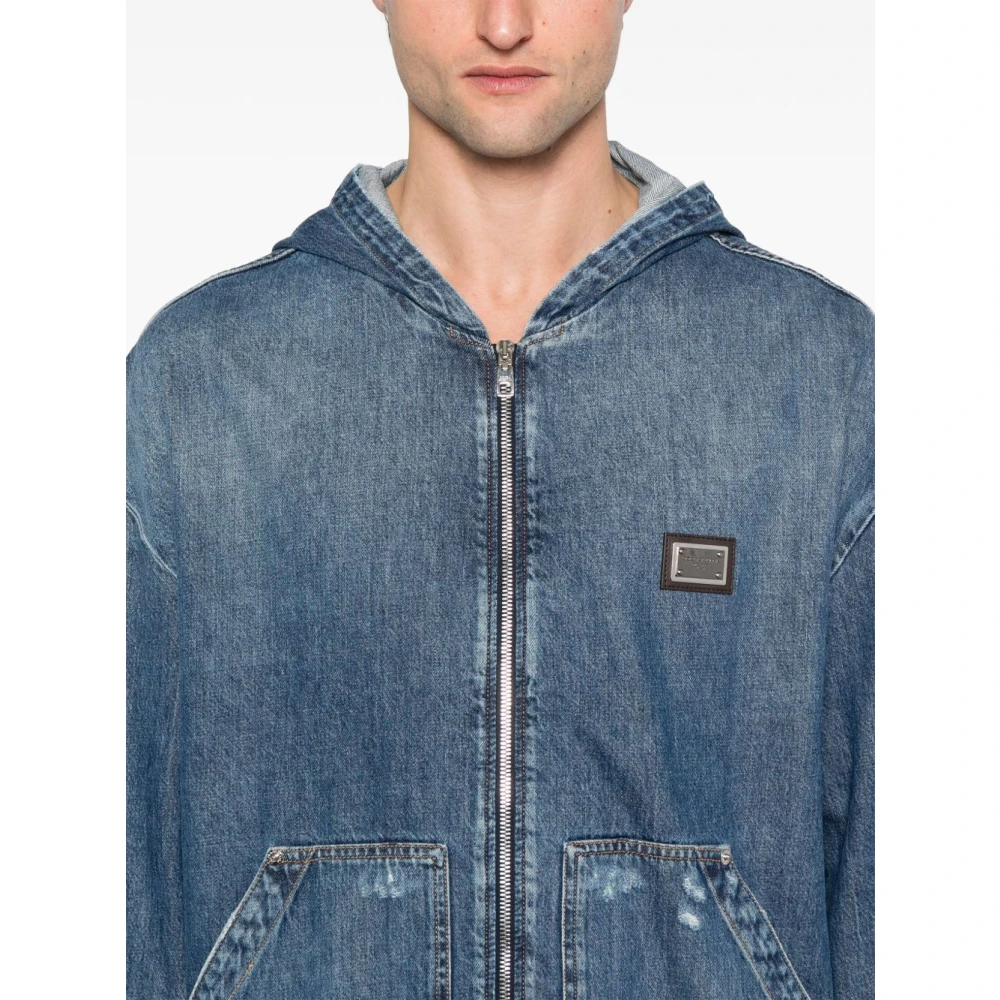 Dolce & Gabbana Indigo Blauwe Hoodiejas met Rits Blue Heren