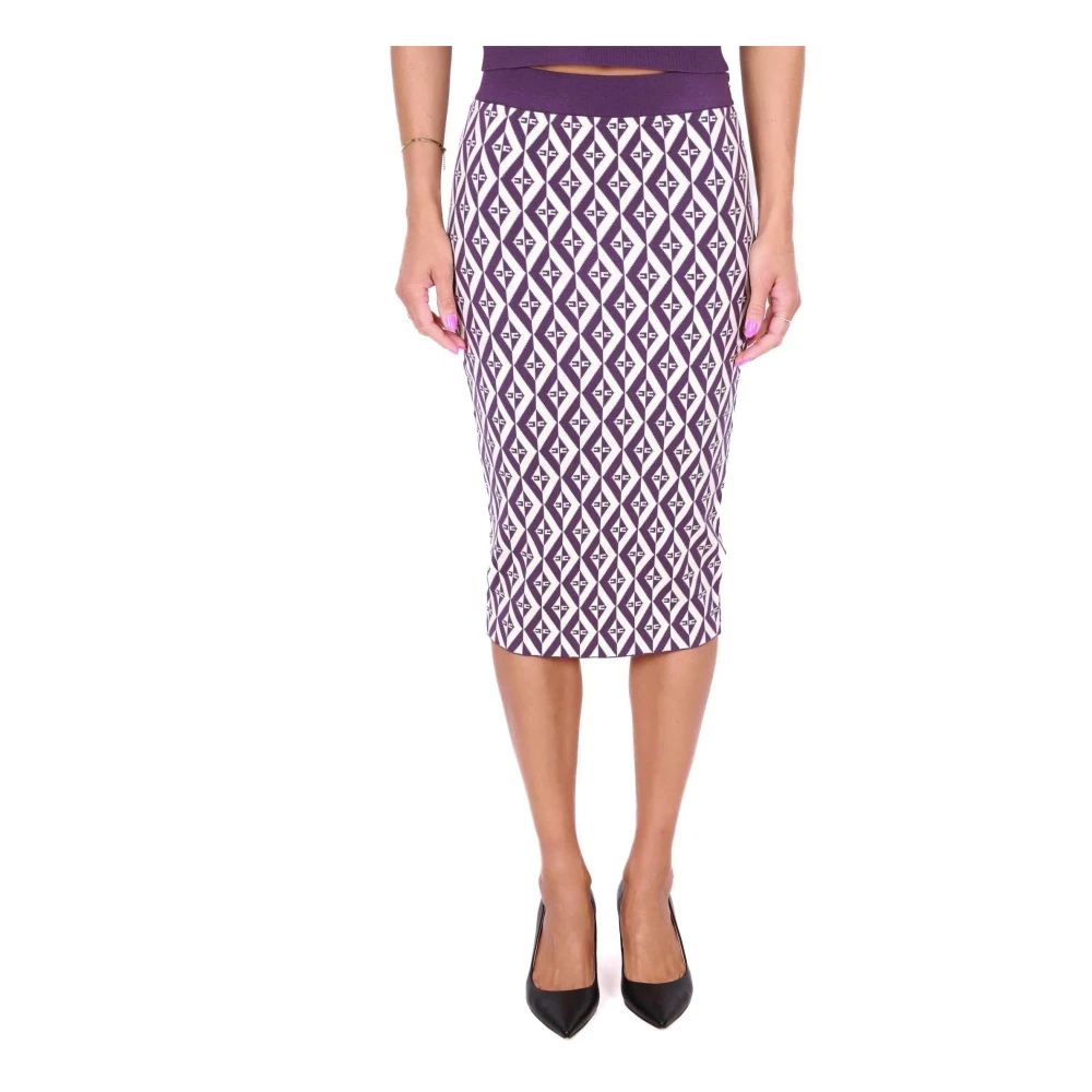 Elisabetta Franchi Diamant Jacquard Pencil Rok Pruim Purple Dames