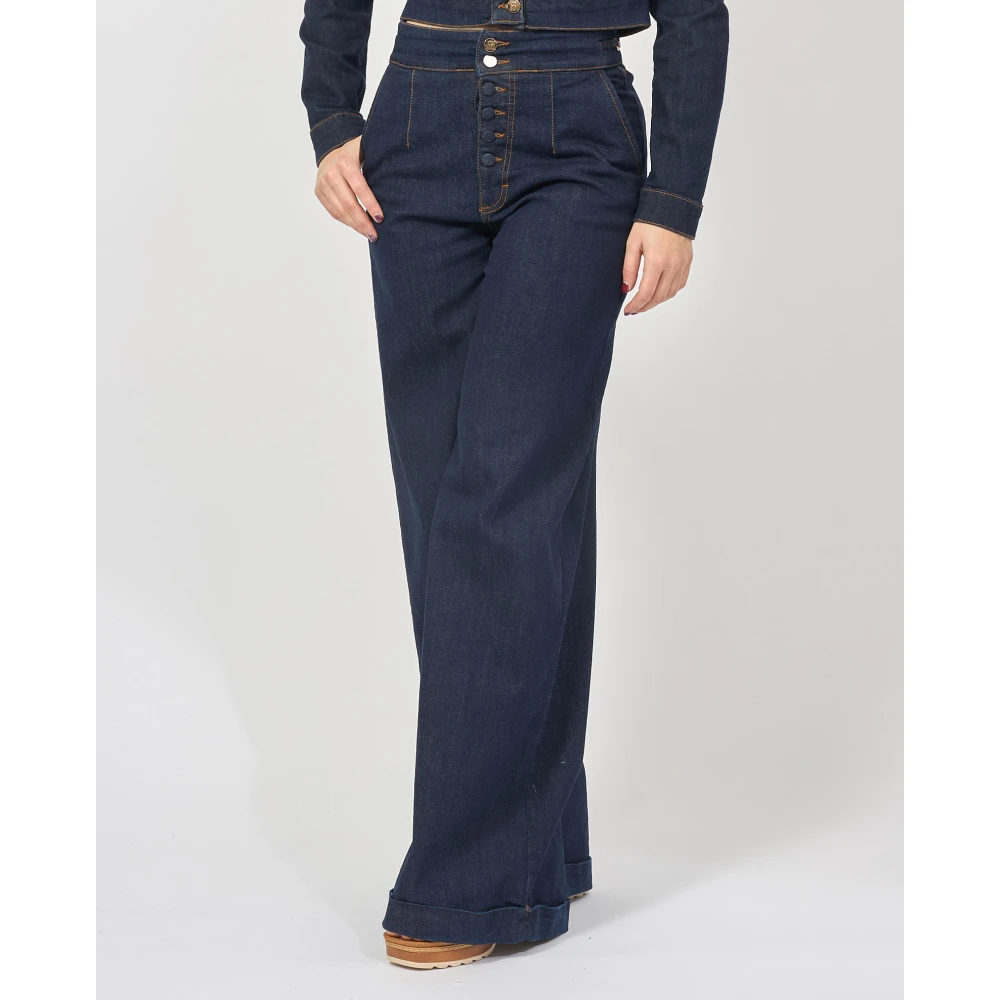 Fracomina Donkere Wassing Wide Leg Palazzo Jeans Blue Dames