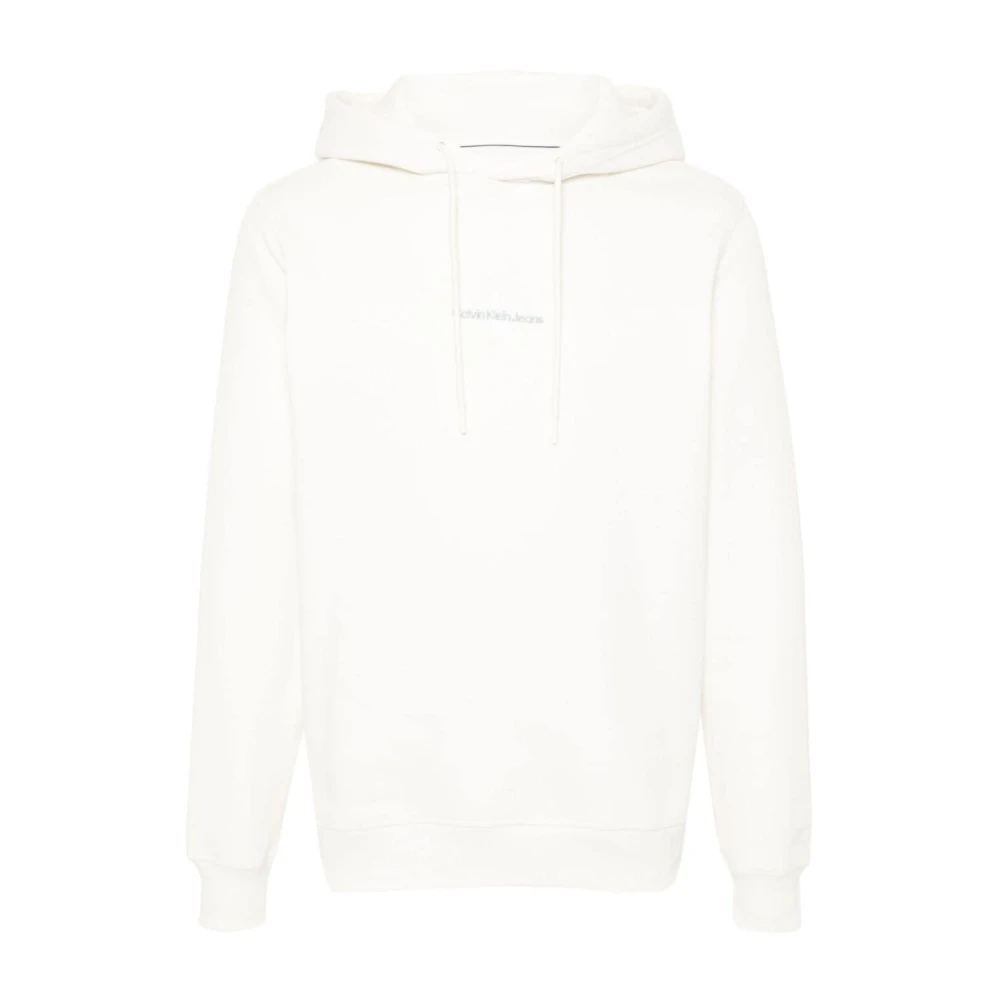 Calvin Klein Jeans Broderad Hoodie Vit Tröja White, Herr