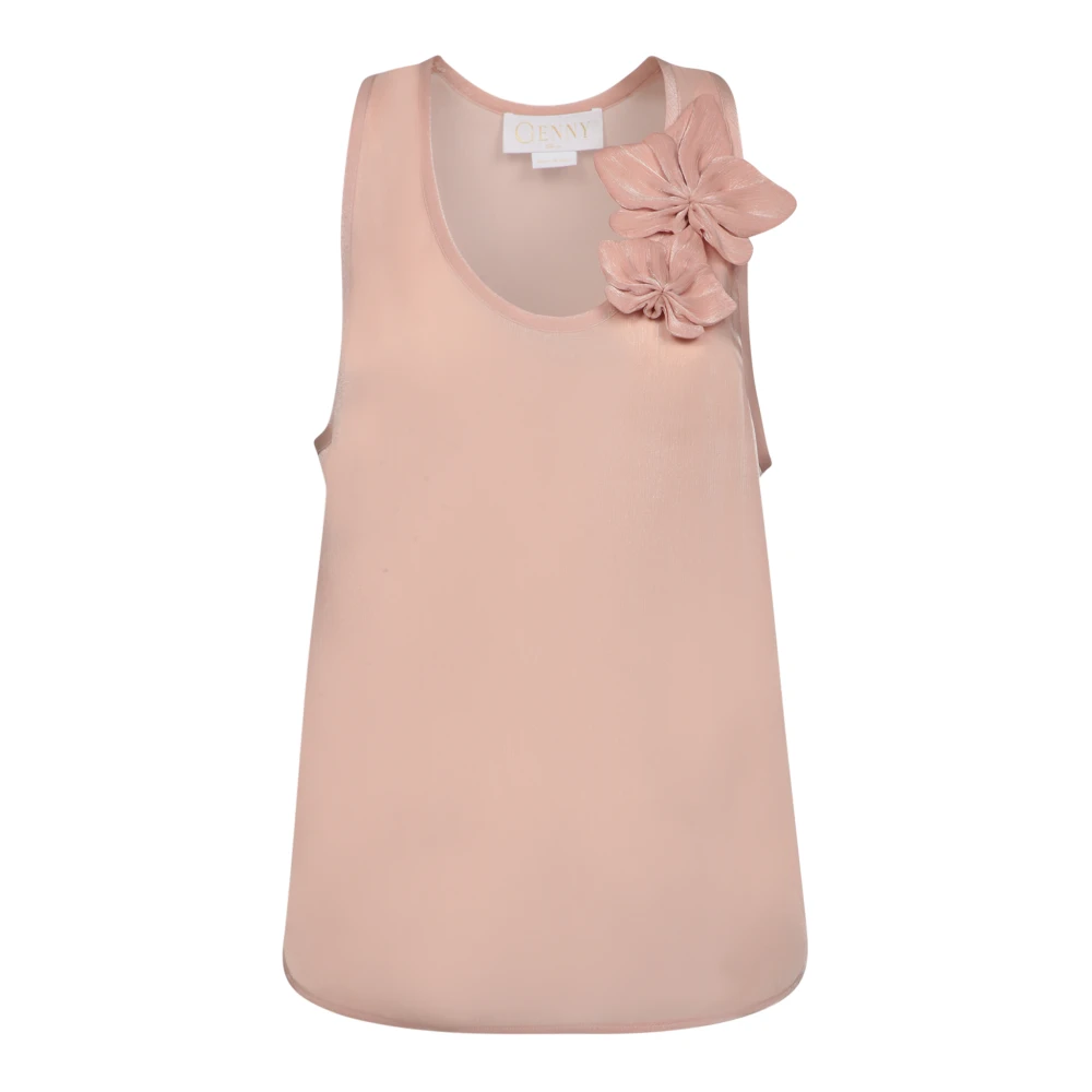 Genny Elegante Mouwloze Top met 3D Bloem Pink Dames