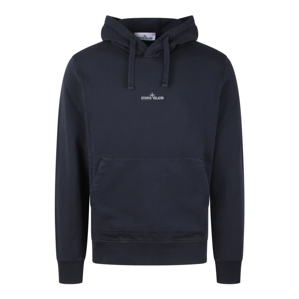 Stone Island Logo Hoodie Katoen Regular Fit Blue Heren