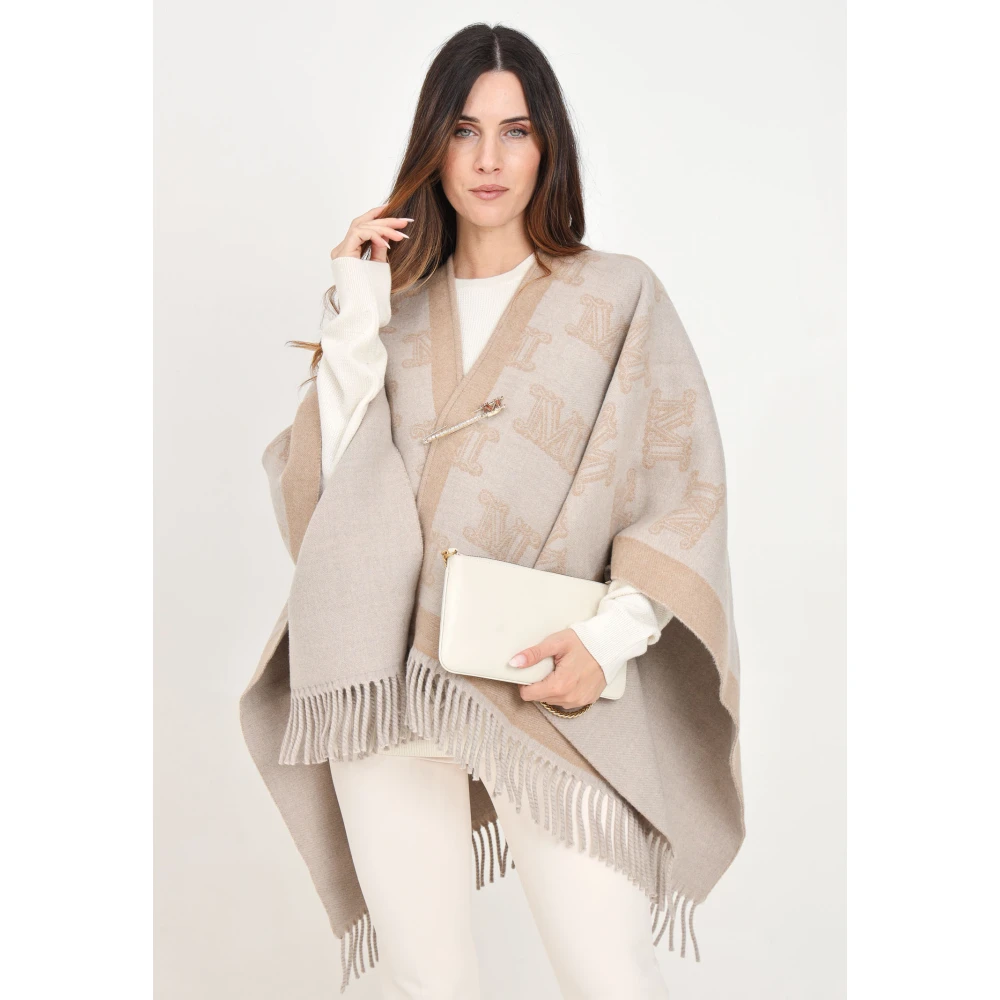Max Mara Koninklijke Logo Motief Cape Jas Beige Dames
