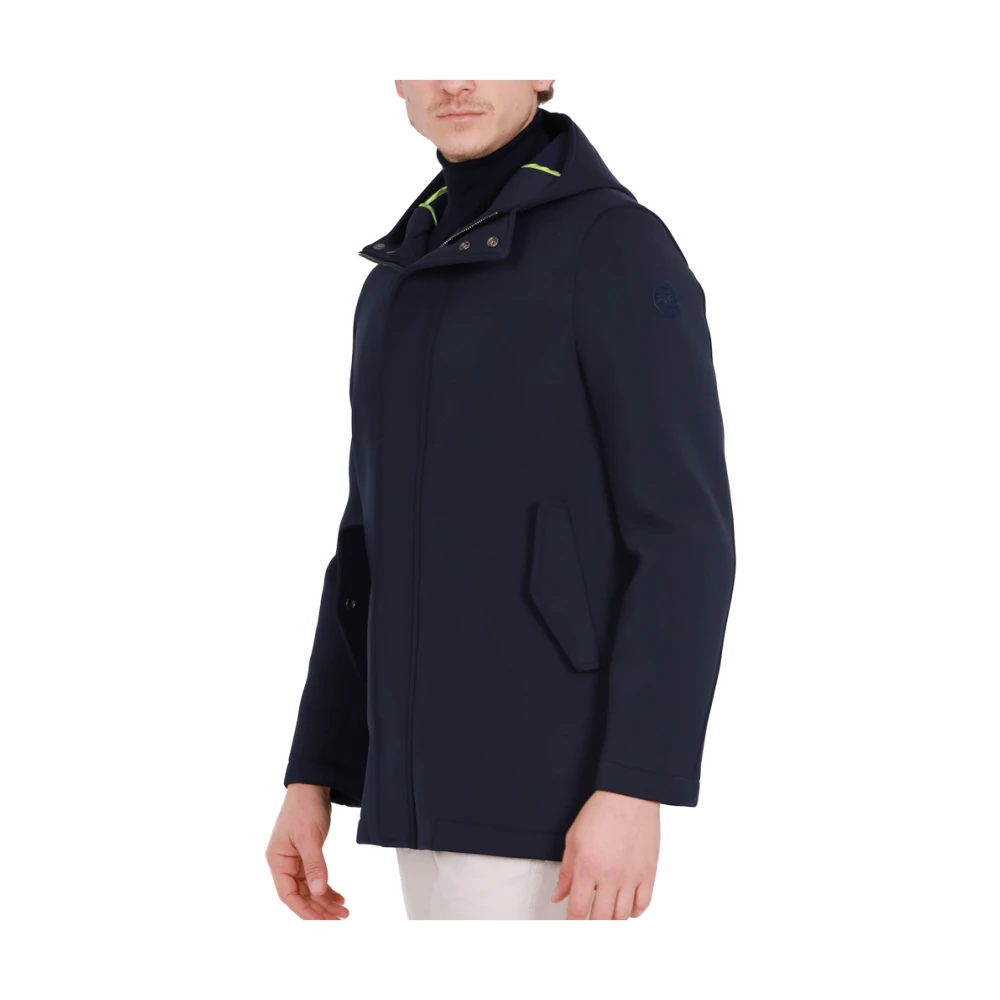 BOB Blauwe Wollen Blend Scuba Parka Capuchon Blue Heren