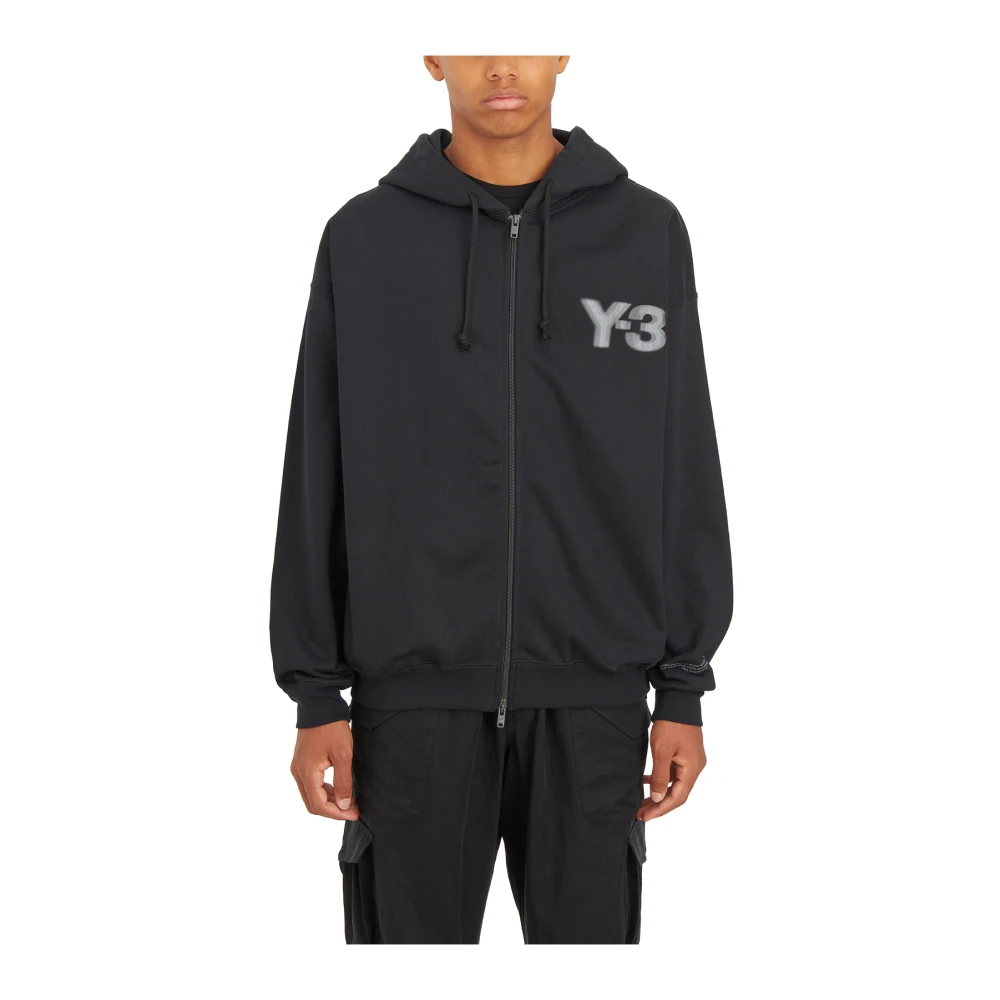 Y-3 Logo Hoodie med Dragkedja Black, Herr