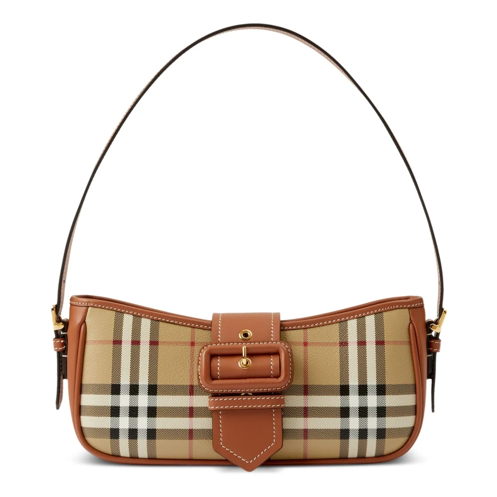 Burberry Leren Check Schoudertas Beige Dames