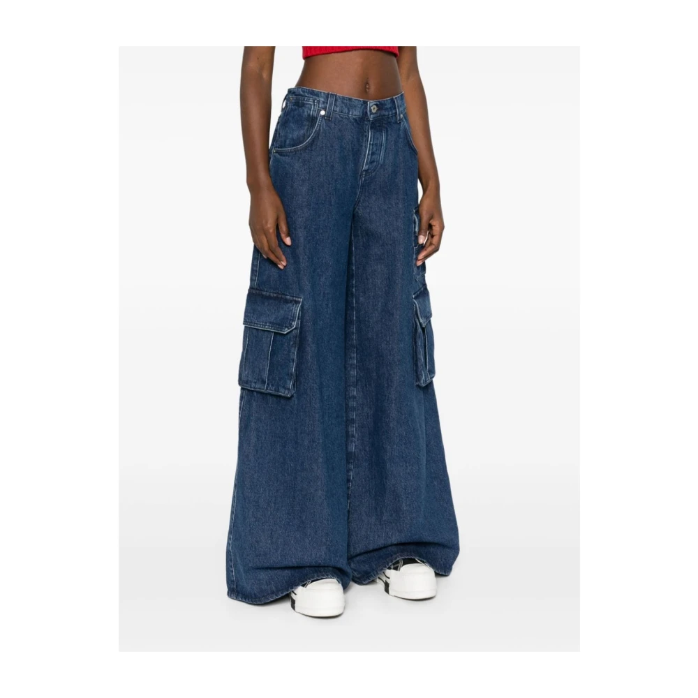 Off White Indigo Cargo Wide Leg Jeans Blue Dames