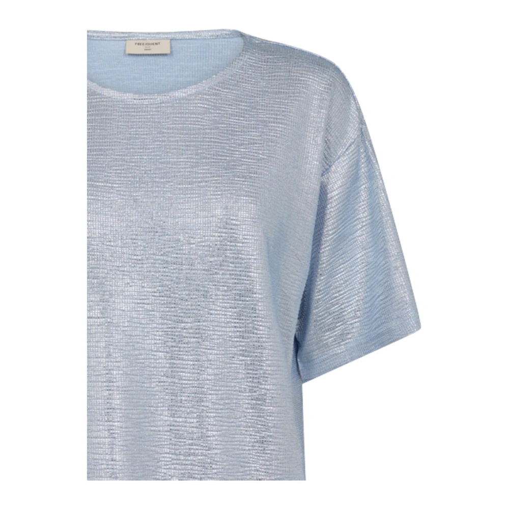 Freequent Metallic Foil Tee Blauw Blue Dames