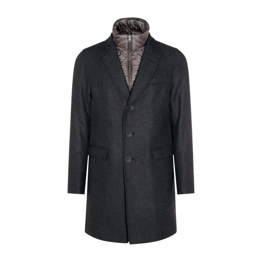Herno Men's Gray Wool Melton Coat With Diagonal Effect - Single-Breasted Coats - 2XL - Coats
