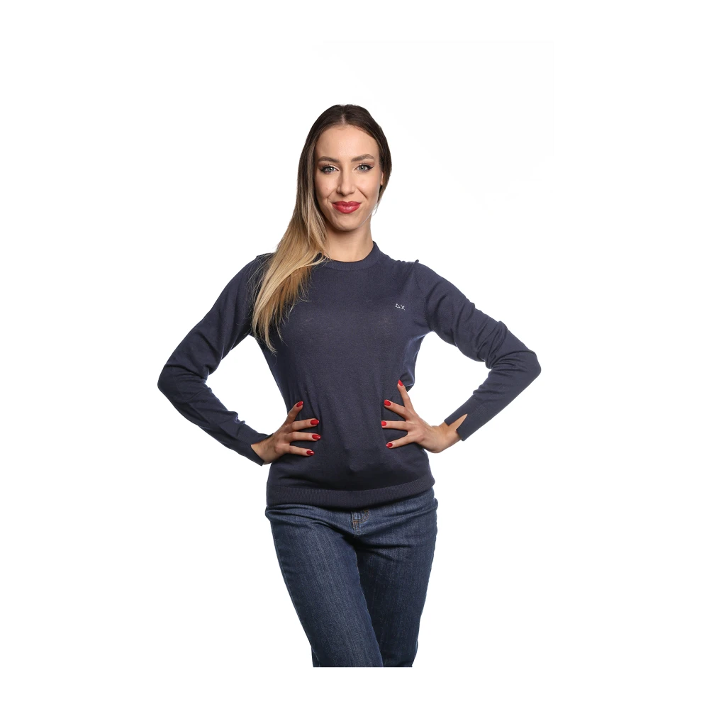 Sun68 Blauwe Merino Wol Katoen Trui Blue Dames