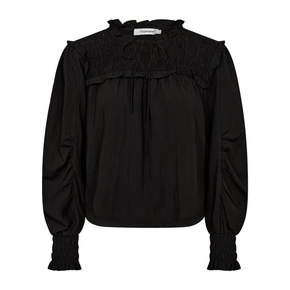 Co'Couture Smock Blouse met Pofmouwen Black Dames