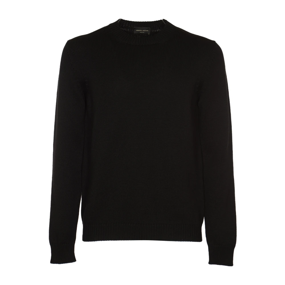 Roberto Collina Zwarte Sweaters Girocollo ML Black Heren