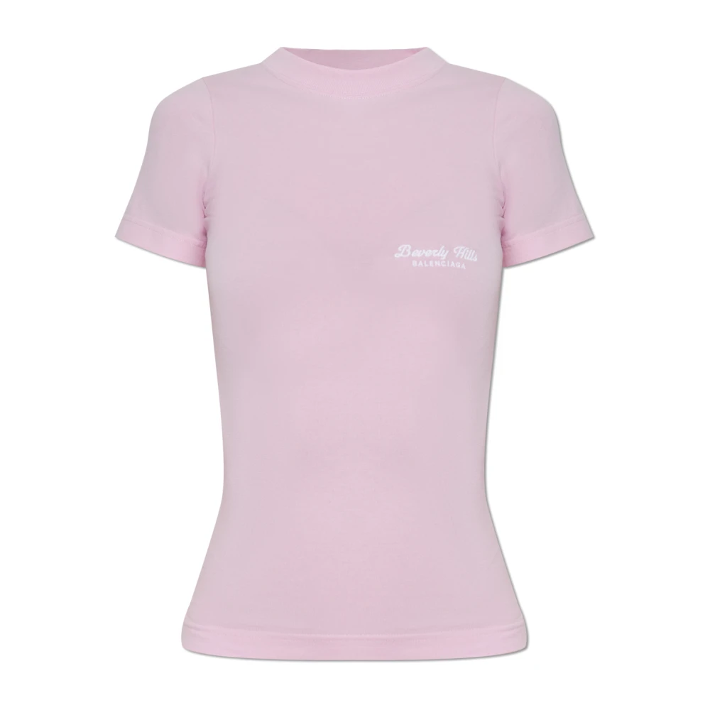 Balenciaga T-shirt met geborduurd logo Pink Dames