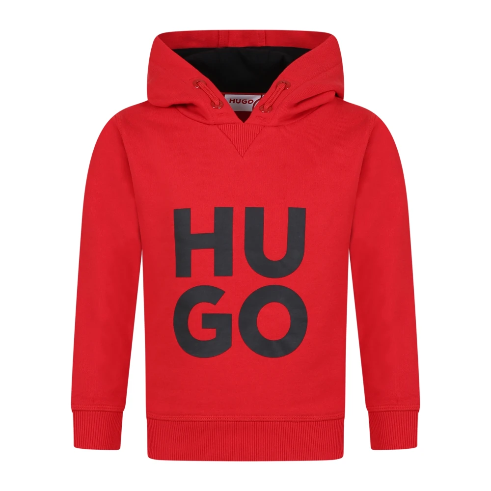 Hugo Boss Röd Bomullsfleece Hoodie Red, Unisex