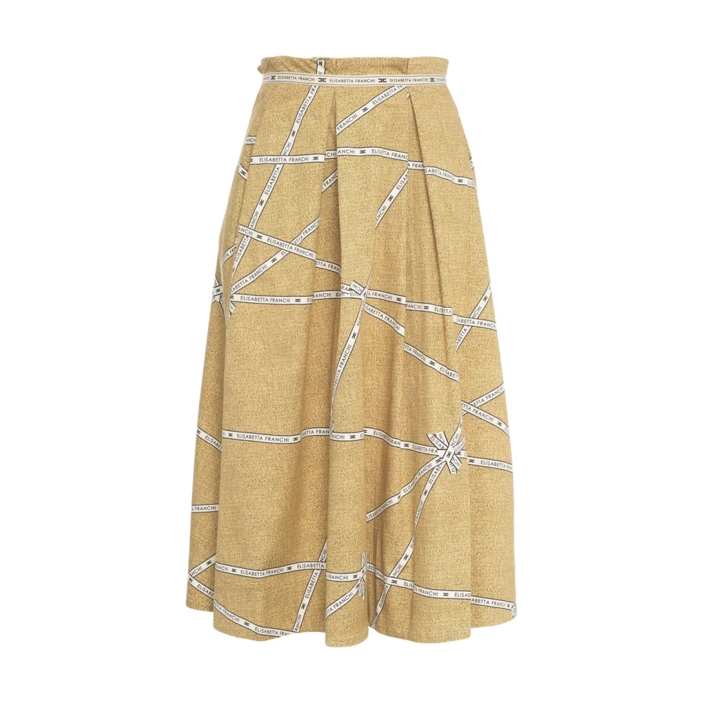 Elisabetta Franchi Geplooide Gouden Rok All-Over Print Yellow Dames