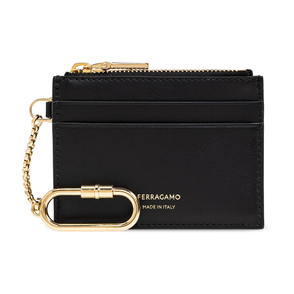 Salvatore Ferragamo Leren kaarthouder met sleutelhanger Black Dames