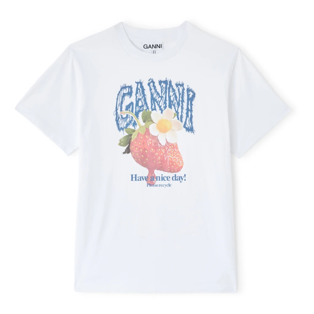 Ganni , T-Shirts, Female, White, M, Have A Nice Day T-Shirt