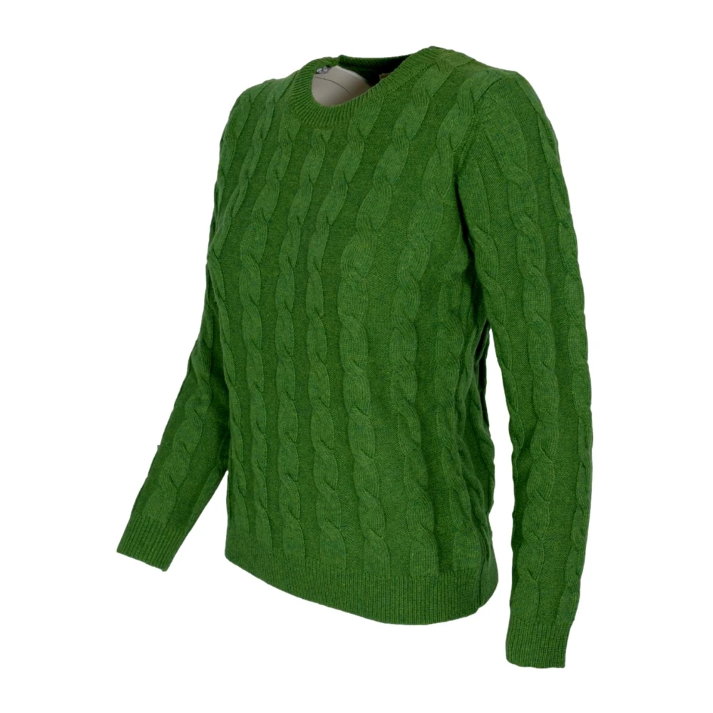 Cashmere Company Groene Cashmere en Wol Gevlochten Crewneck Trui Green Dames