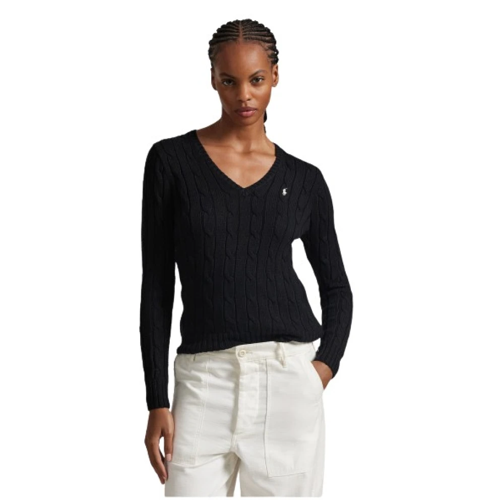 Polo Ralph Lauren Gedraaide katoenen V-hals trui Kimberly Black Dames