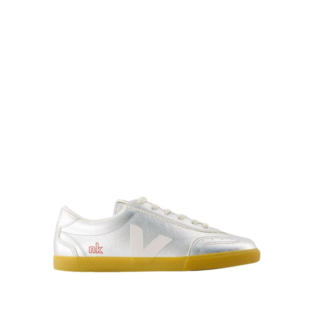 Veja Zilveren Leren Sneakers met Top Veters Dames Schoenen Grijs